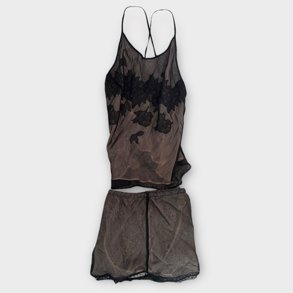Vintage 90s Victoria’s Secret Floral Black Mesh Cami Top & Bottoms, Fairy Grunge - Picture 9 of 11